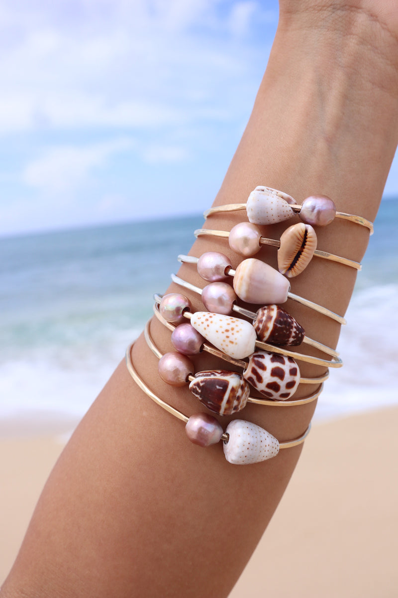 Seashell Bangle with Pink Edison Pearl – treasure hawaii